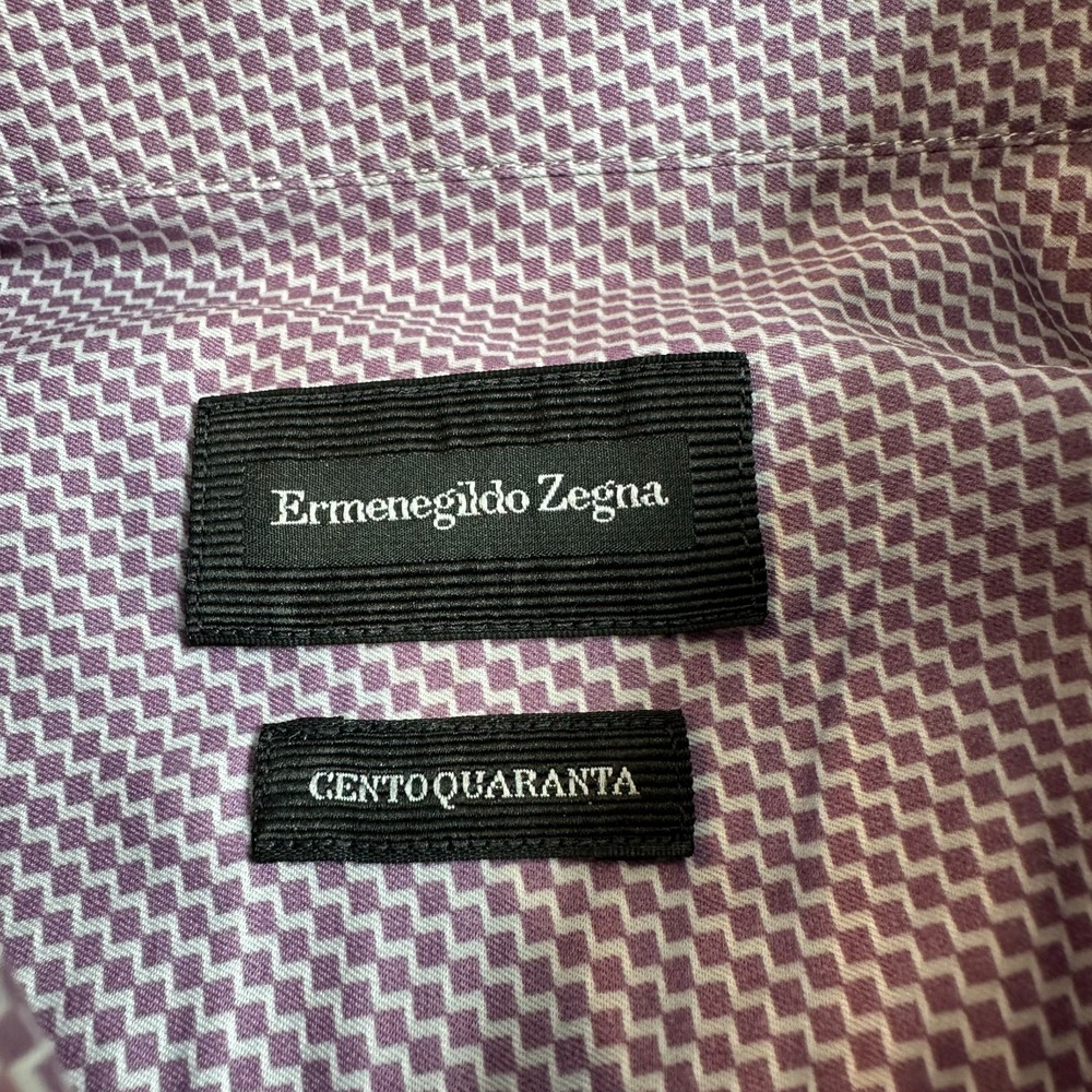 Ermenegildo Zegna CentoQuaranta Men's Dress Shirt Medium Red Geometric Button - Picture 5 of 11